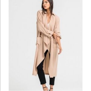 Lush Draped Open Front Longline Duster Coat Cardigan Size Medium Tan Flowy Boho